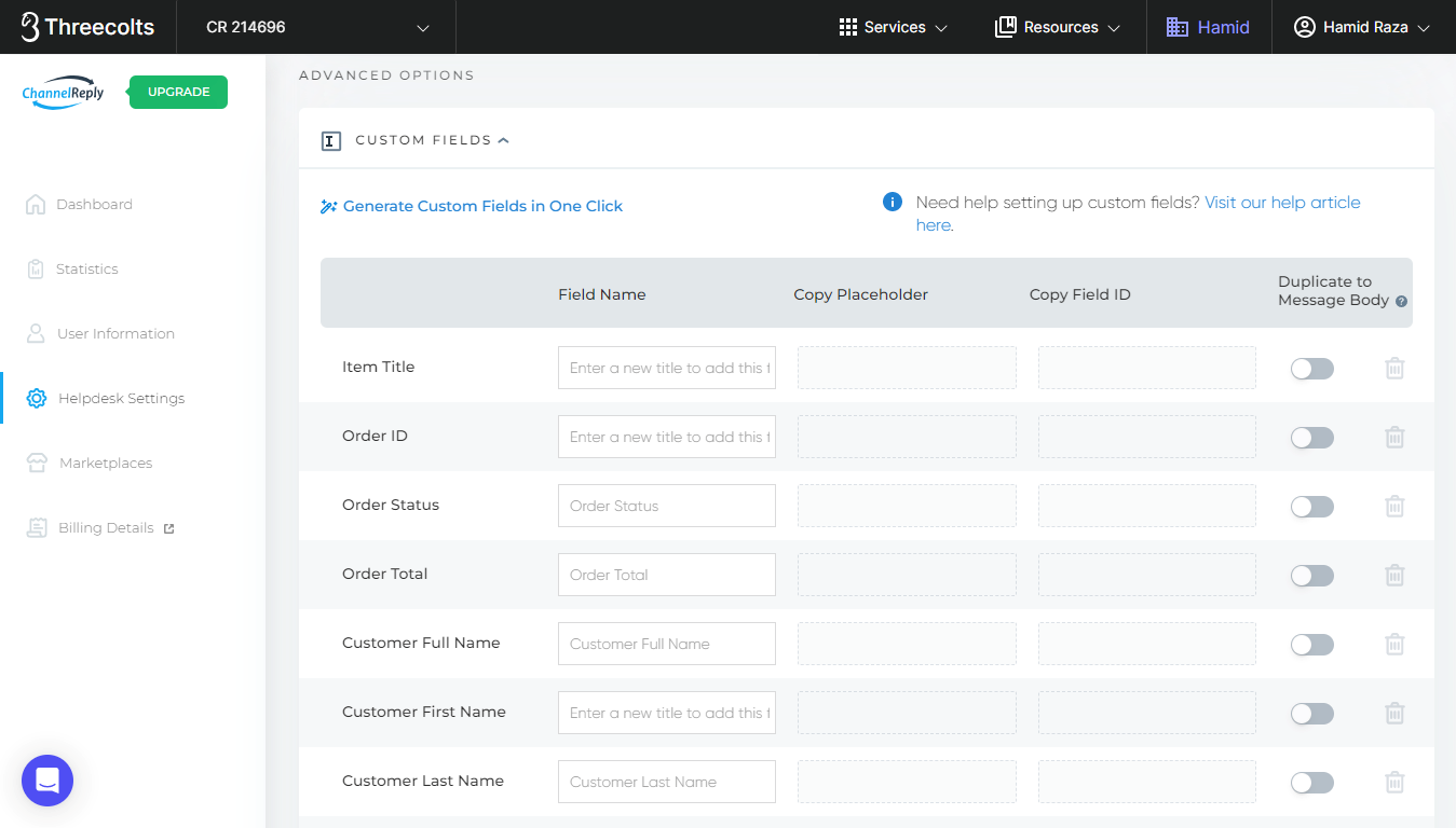 ChannelReply Custom Fields Interface for Zendesk