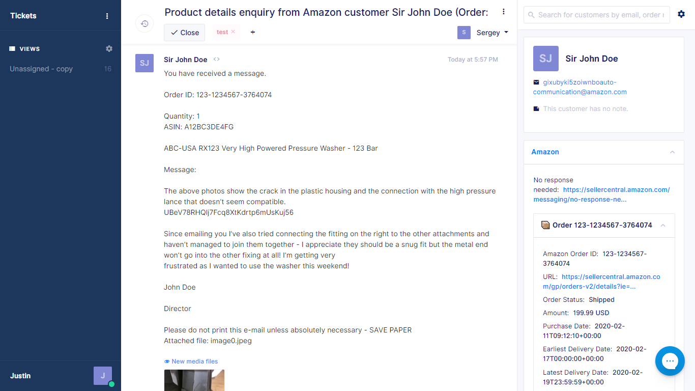 Amazon Ticket in Gorgias with ChannelReply App