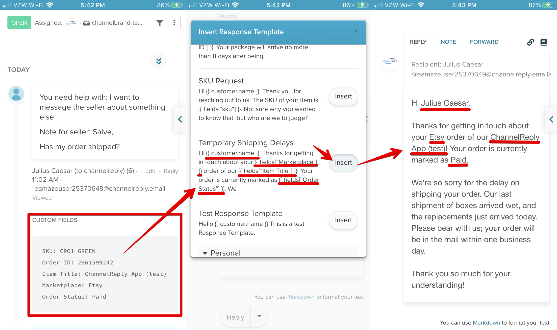 Answering an Etsy Message with a Re:amaze Response Template and ChannelReply Custom Fields