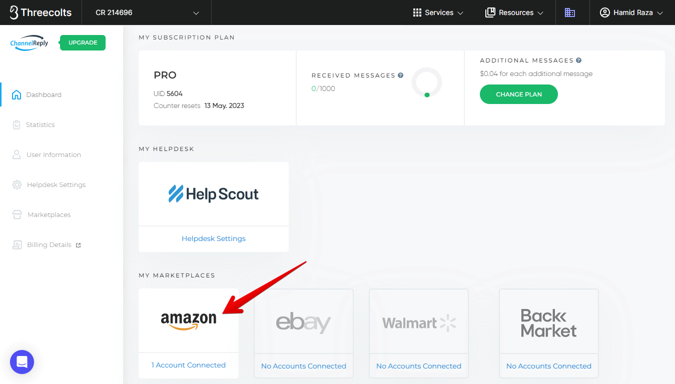 eBay on the ChannelReply Dashboard