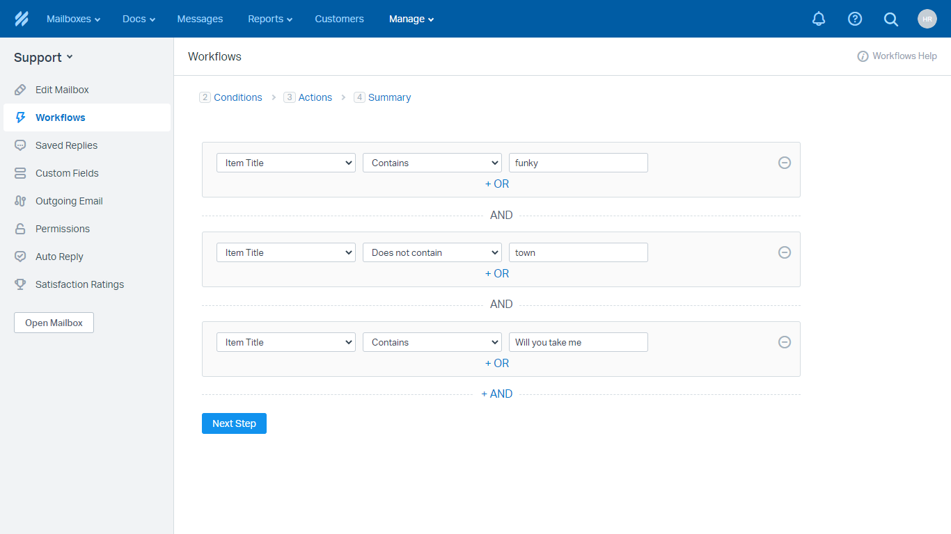 Help Scout Workflow with Item Title Condition