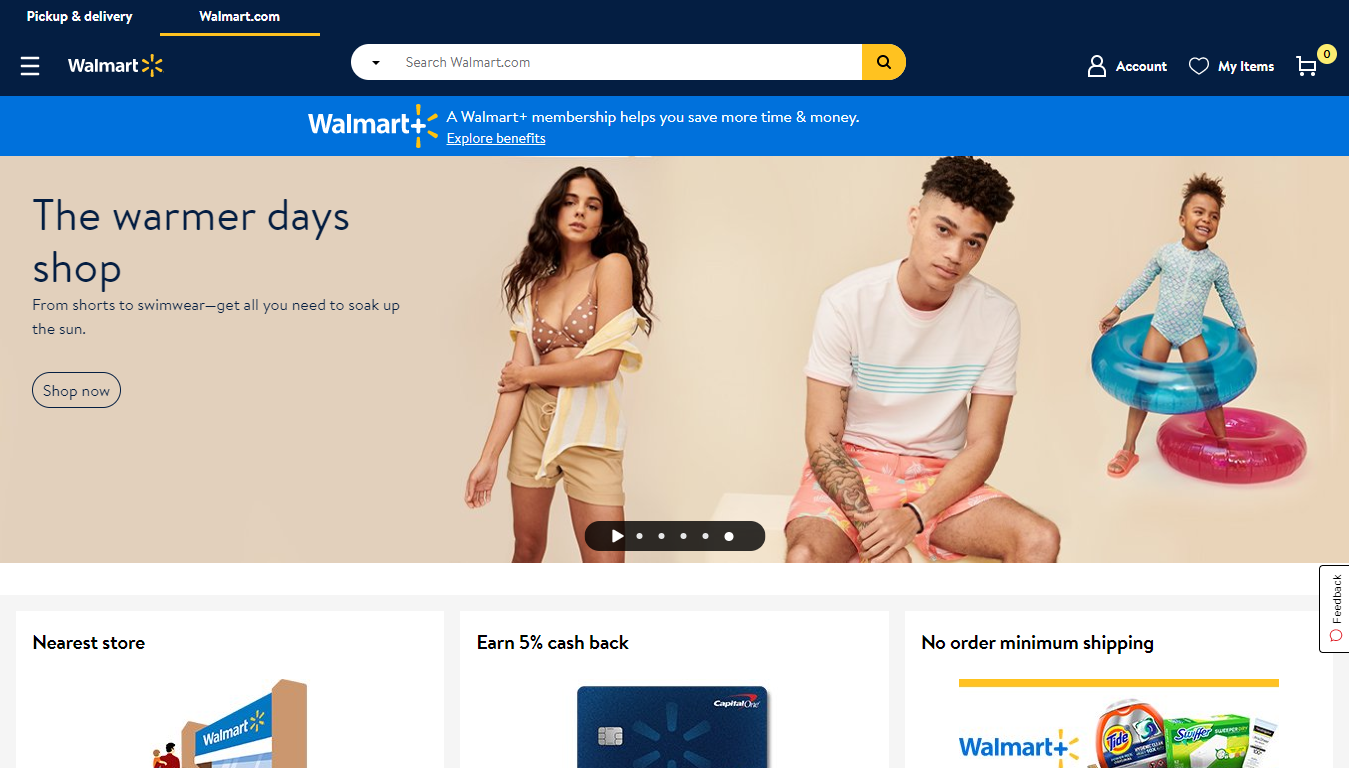 The Walmart Homepage, April 2021