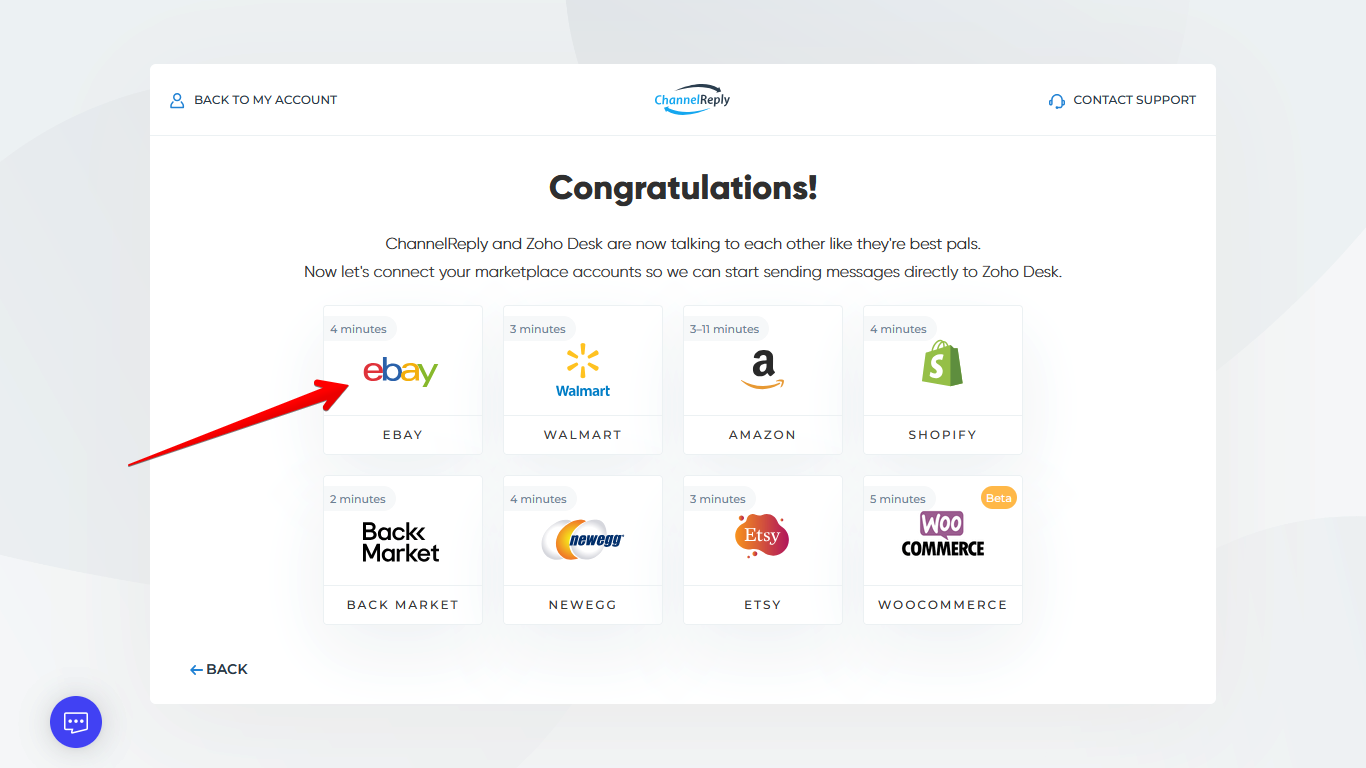 Integrating eBay with ChannelReply from the Zoho Desk Integration Success Screen