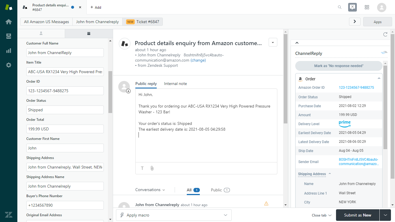 ChannelReply Placeholders Transformed into Amazon Data when Used in a Zendesk Macro