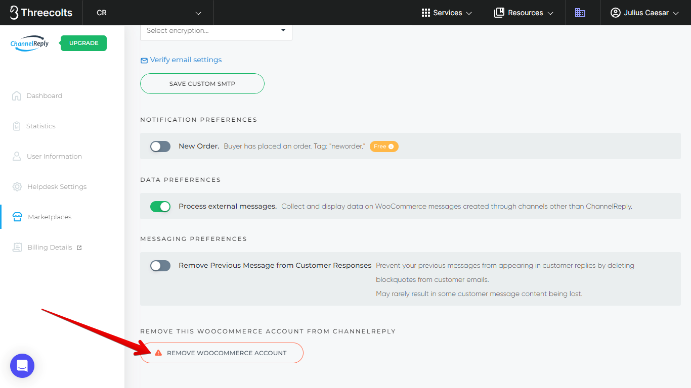 WooCommerce on the ChannelReply Dashboard