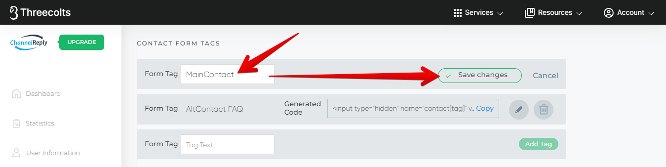 Edited tag and save changes button
