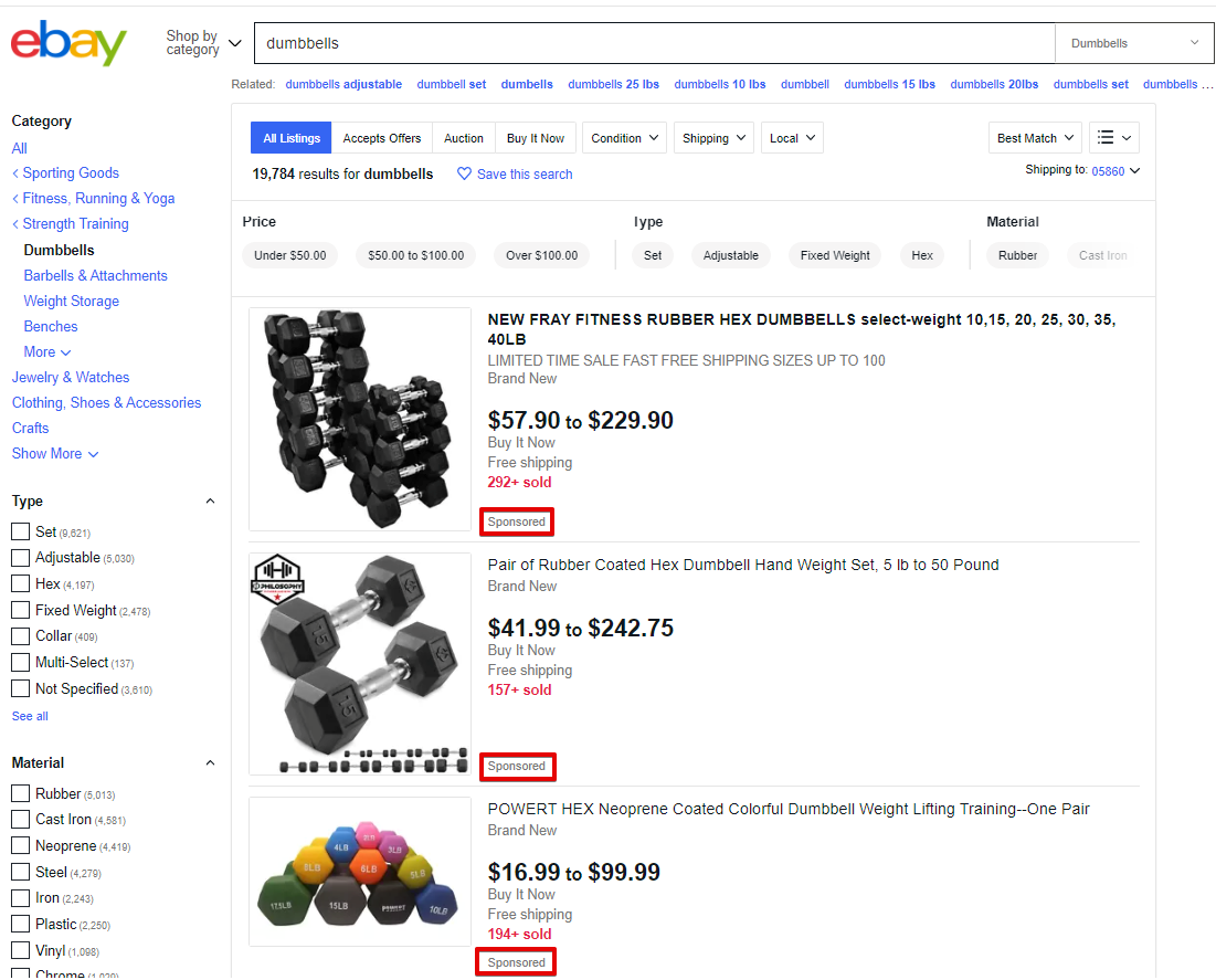 eBay Promoted Listings in Standard Search Results