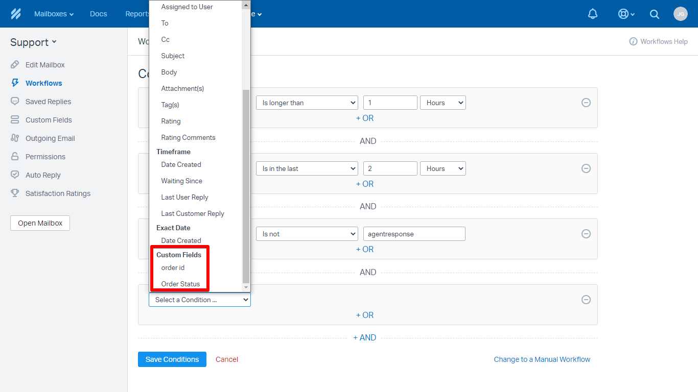 ChannelReply Custom Fields in Help Scout Conditions