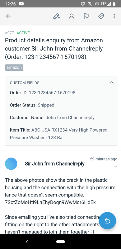 Amazon Message in the Help Scout Mobile App