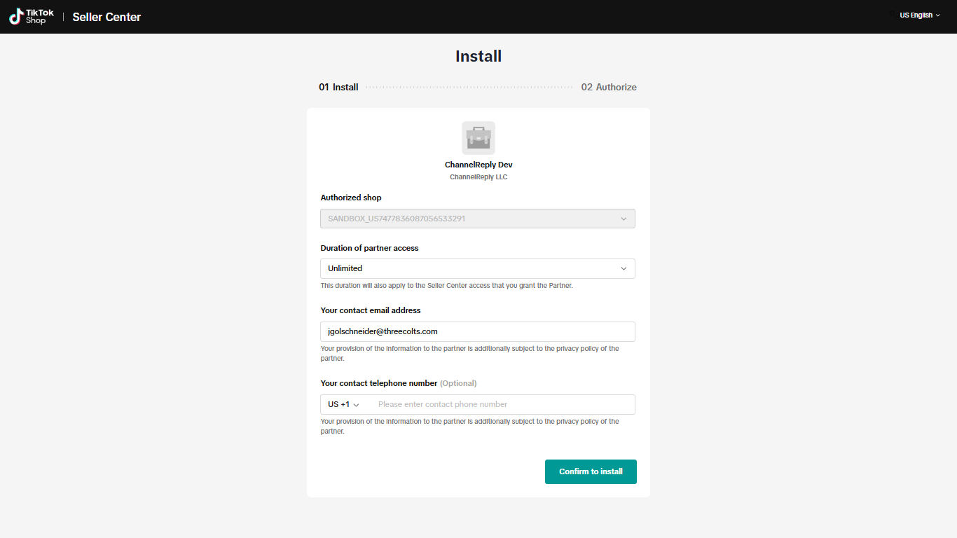 Install screen in TikTok for authorizing ChannelReply