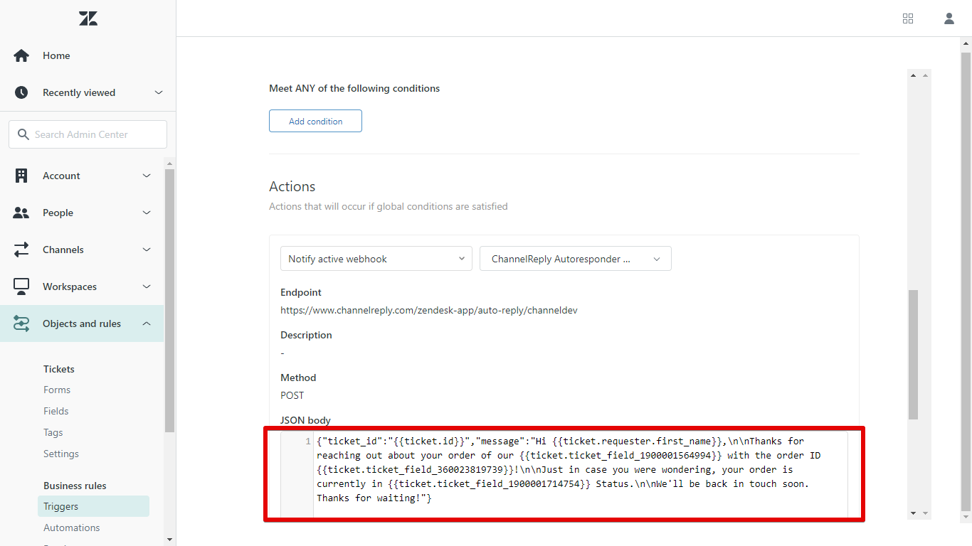 Auto-reply translated into JSON code
