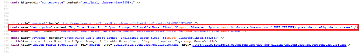 Automatically Generated Amazon Meta Description