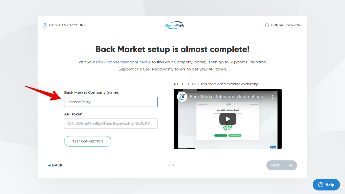 Company (name) entered in ChannelReply