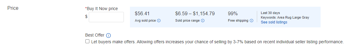 eBay Pricing Recommendations for a Buy It Now Listing