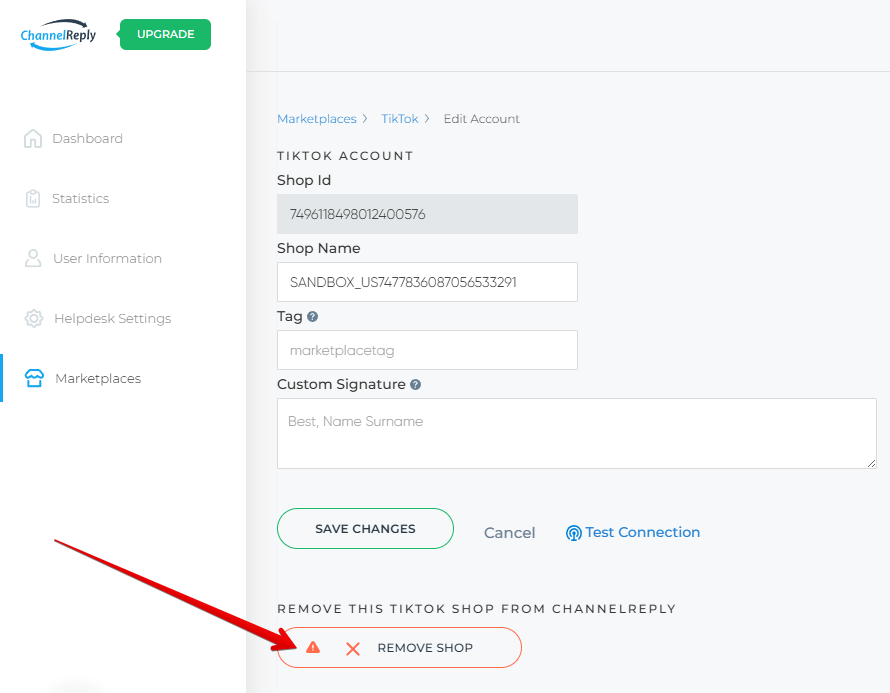 Remove Shop button