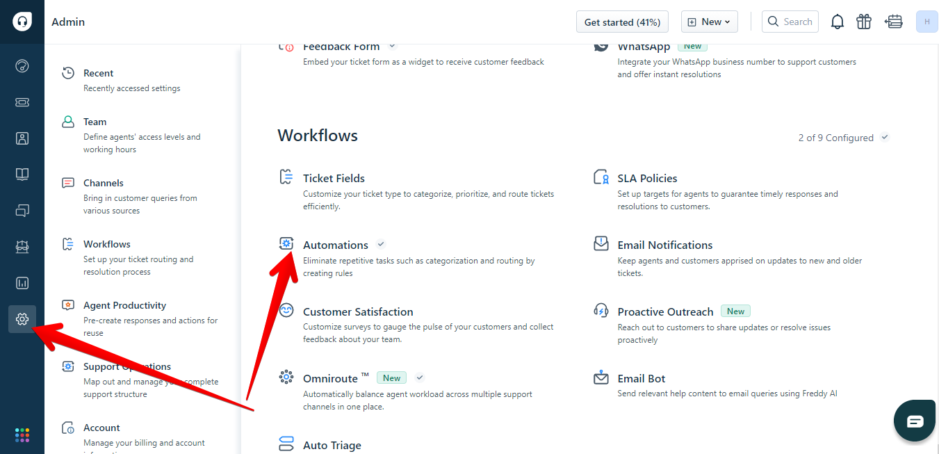 Admin page in Freshdesk
