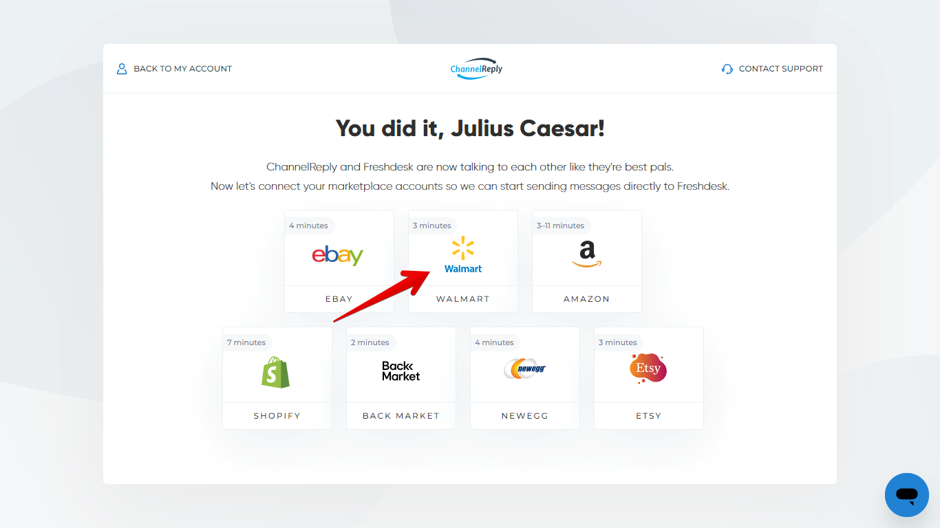 Choosing Walmart During ChannelReply Setup