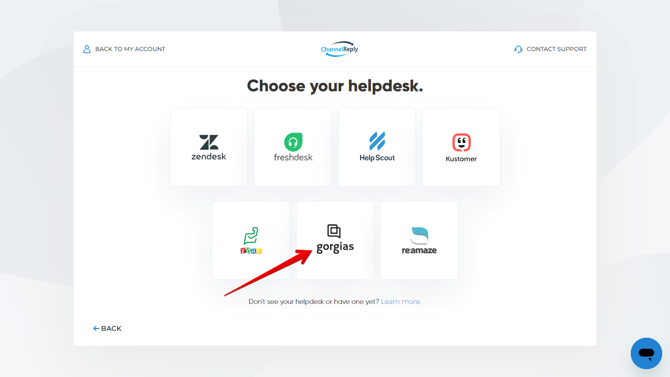 Select Gorgias in ChannelReply