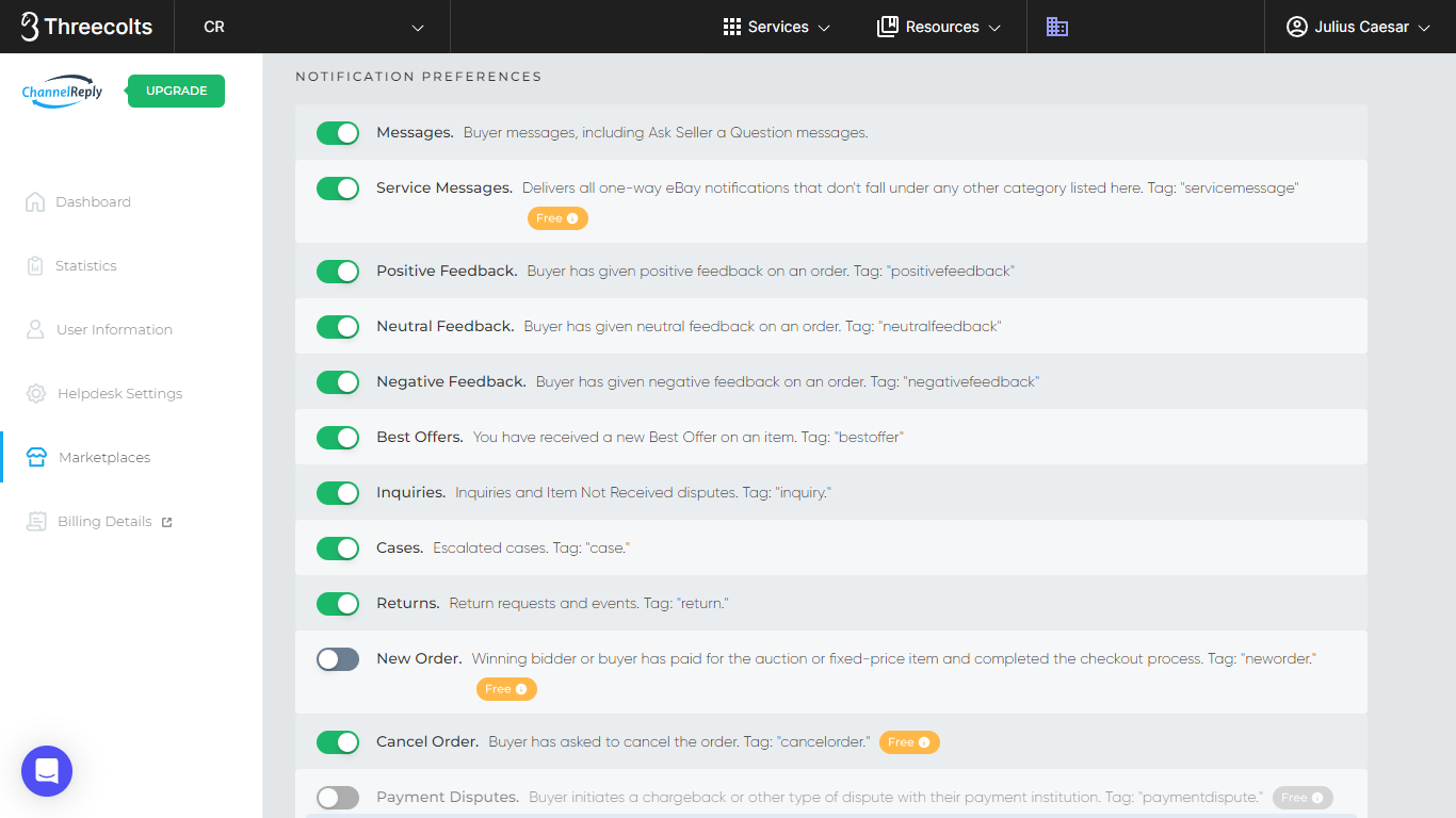 ChannelReply Notification Preferences for eBay