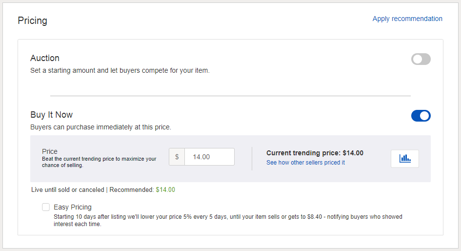 eBay Competitive Price Recommendations