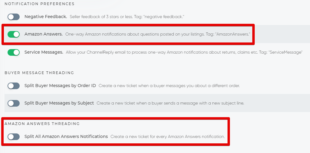 Amazon Answers Settings in ChannelReply