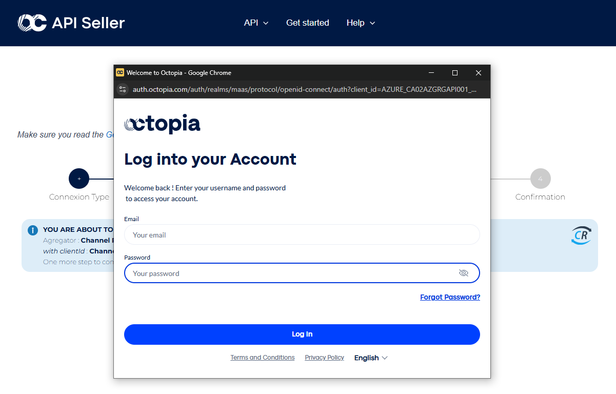 Octopia login prompt while authorizing an aggregator