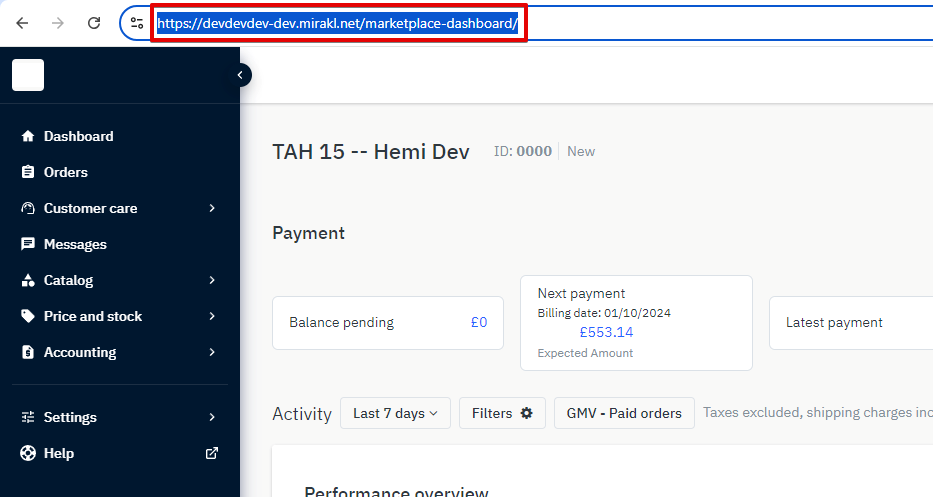 Mirakl account URL