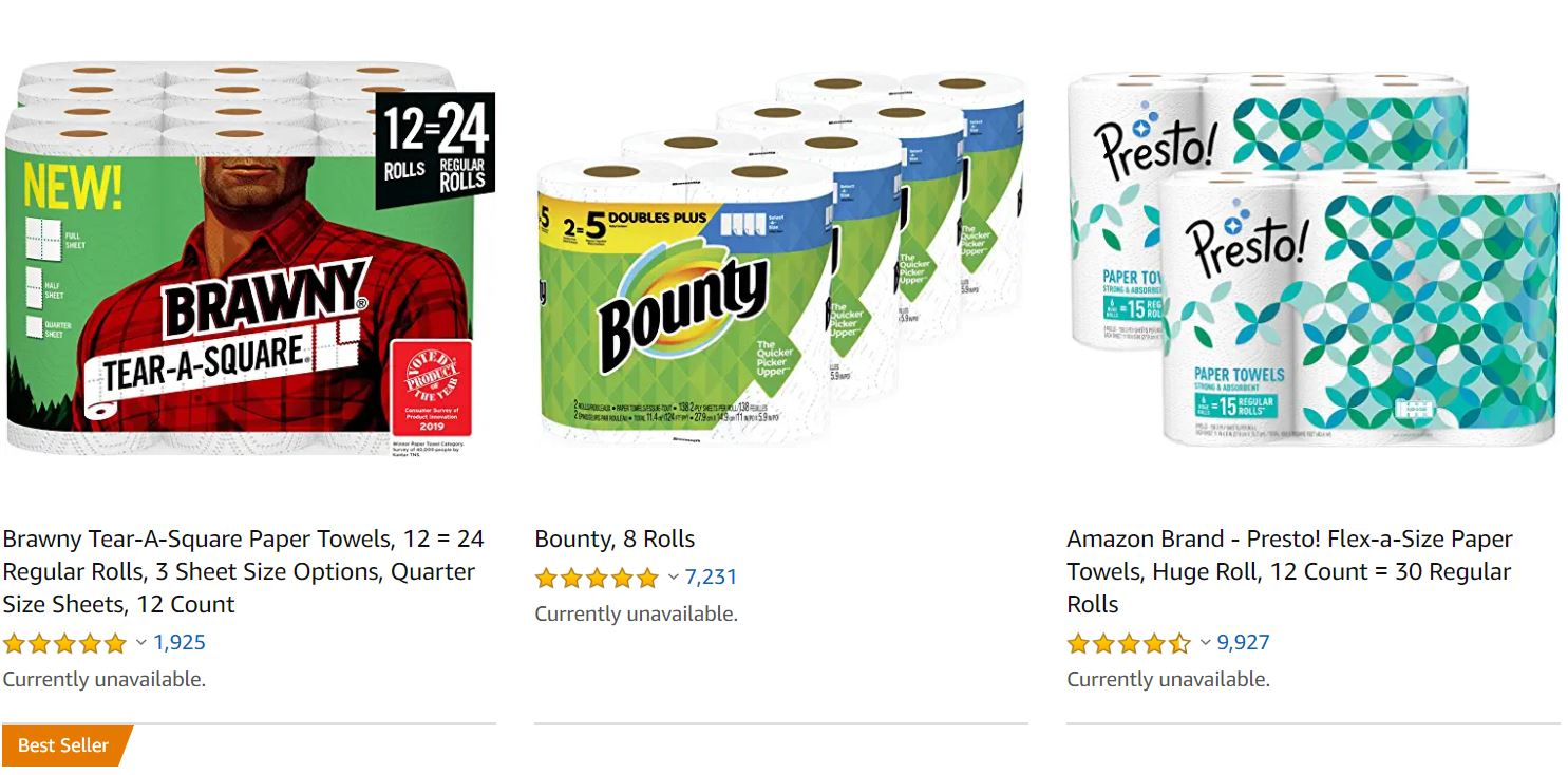 Sold-Out Paper Towels on Amazon