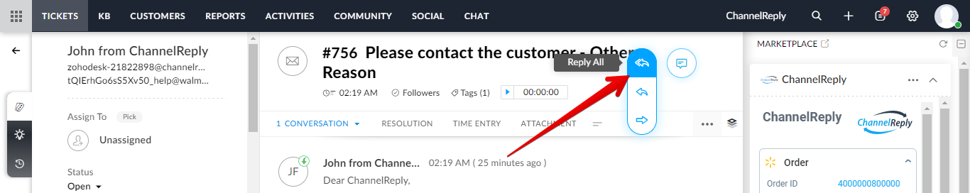 Writing snippet text with custom field placeholders in a Zoho template message field