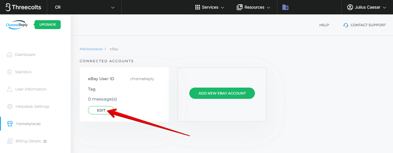 Edit Button on an eBay Account in ChannelReply.