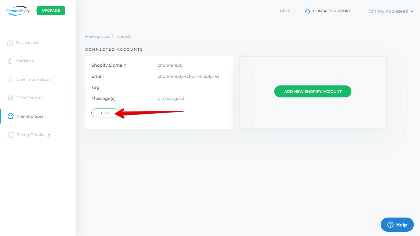 Edit Shopify Account in ChannelReply