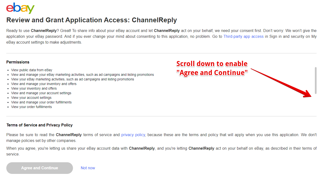 Advanced Token Authorization Terms and Scrolling Through Terms to Make Agree and Continue Clickable