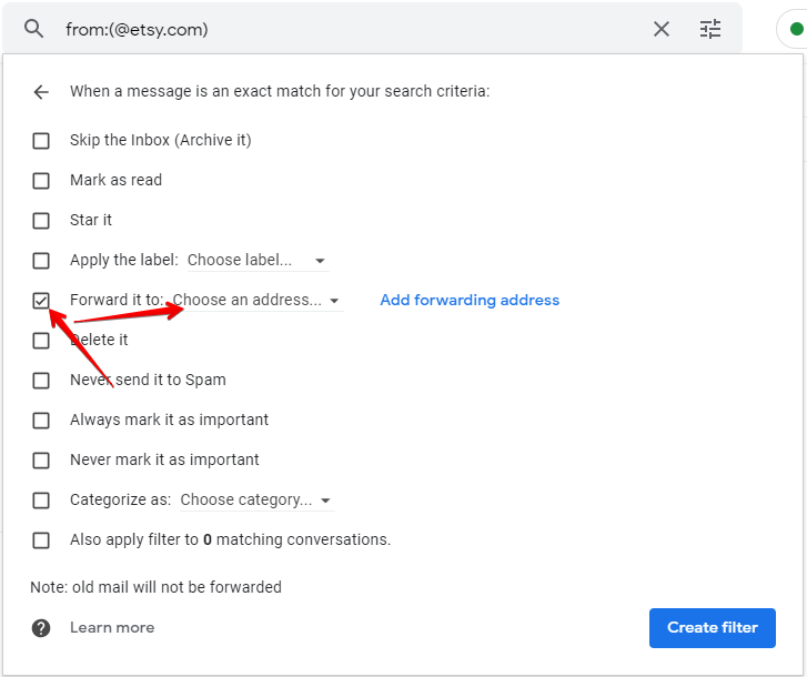 Forward it to checked and Choose an address