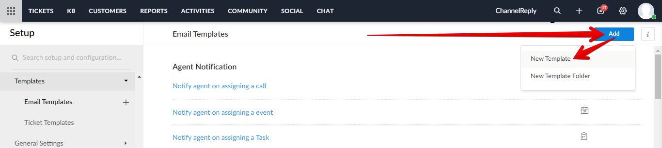 Add button and New Template option
