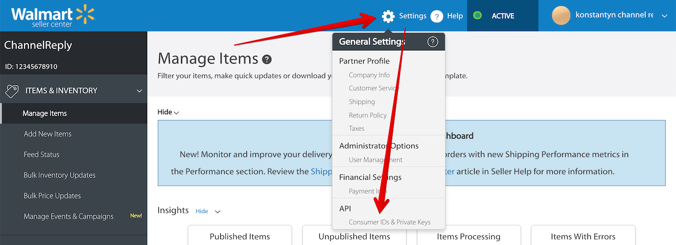  Consumer IDs & Private Keys in the Walmart Canada Settings Menu