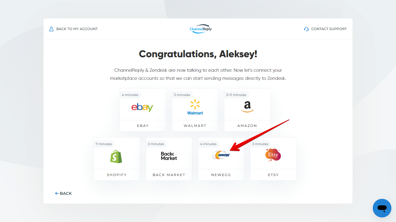 Newegg on the Zendesk Integration Success Screen