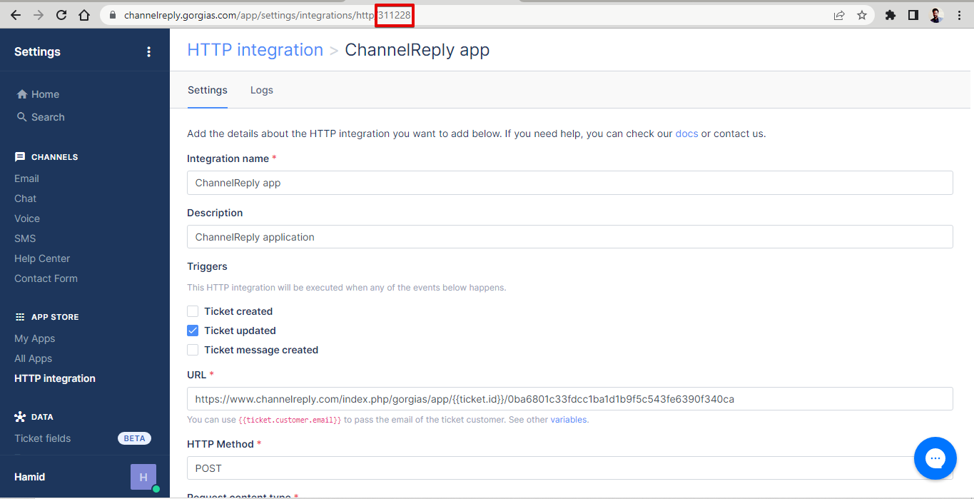 Gorgias Widget integration_id