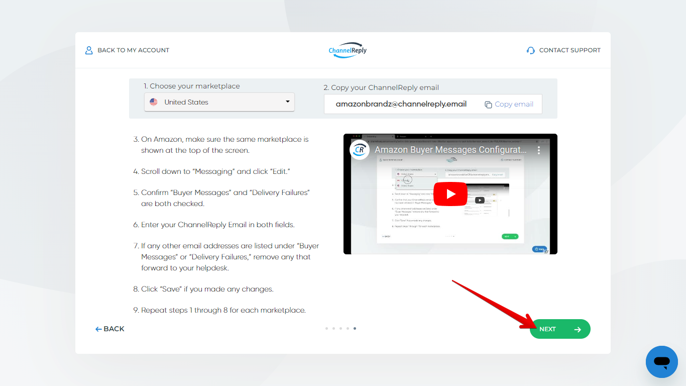Next Button to Finalize ChannelReply Integration