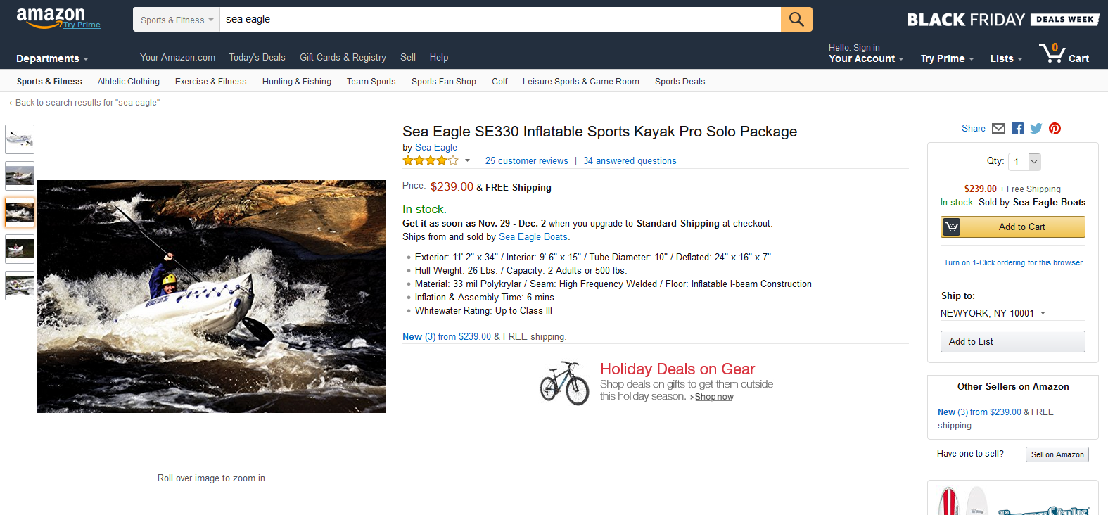 Inflatable Kayak in Rapids