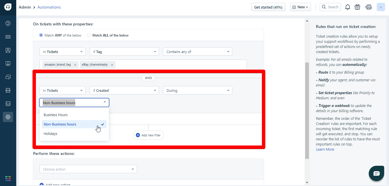 Adding conditions in Freshdesk automations