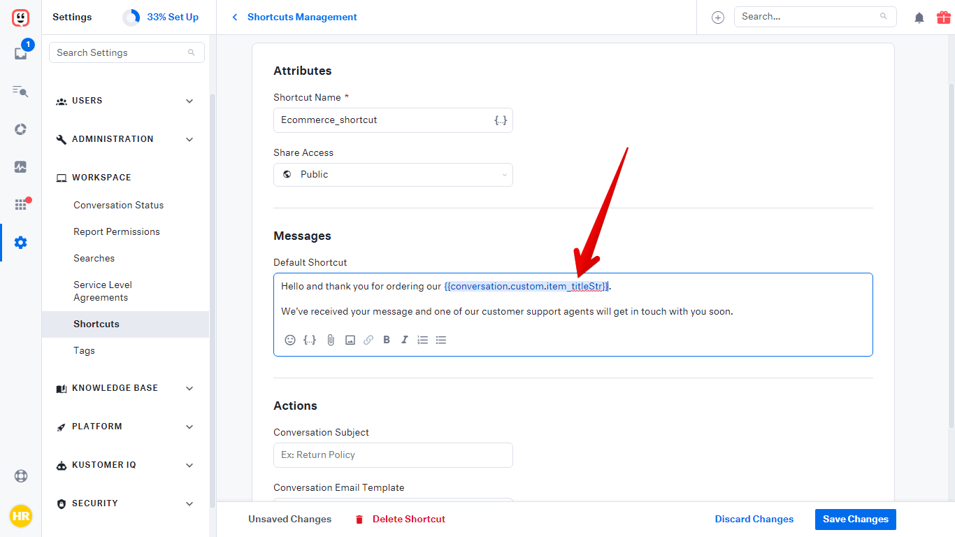Custom Field Dynamic Text entered in message
