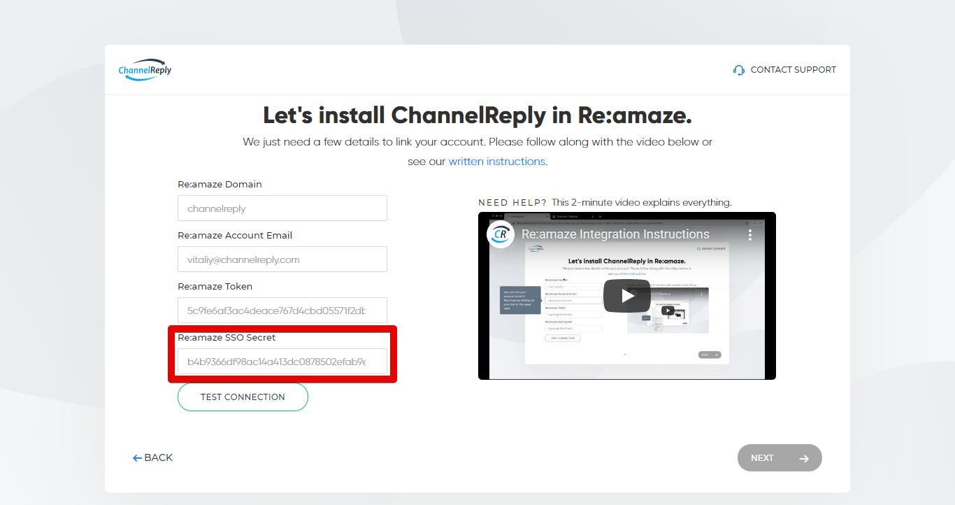 Entering Your Re:amaze SSO Secret in ChannelReply