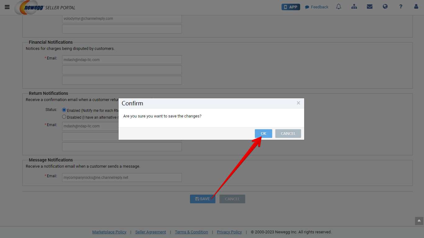 OK Button in Confirmation Popup