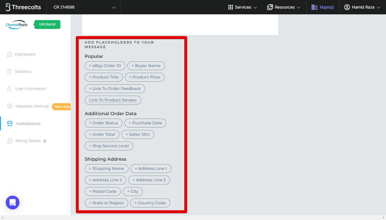Add Placeholders to Your Message eBay