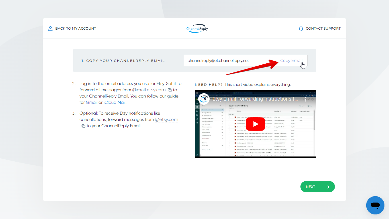 Copy Email button
