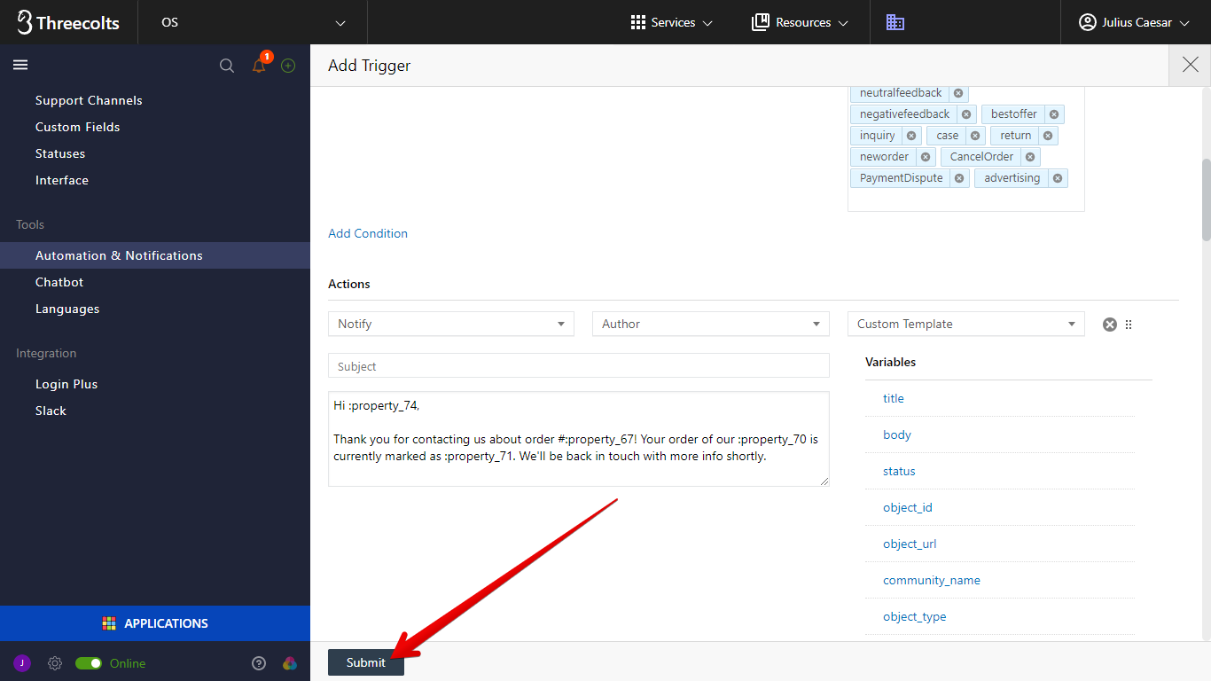 ChannelReply Variables in Onsite Support