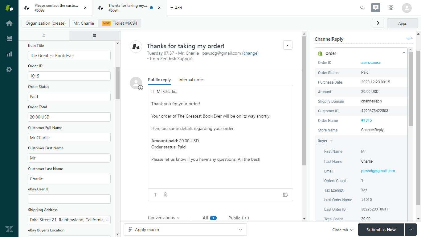 Shopify Messaging in Zendesk with ChannelReply