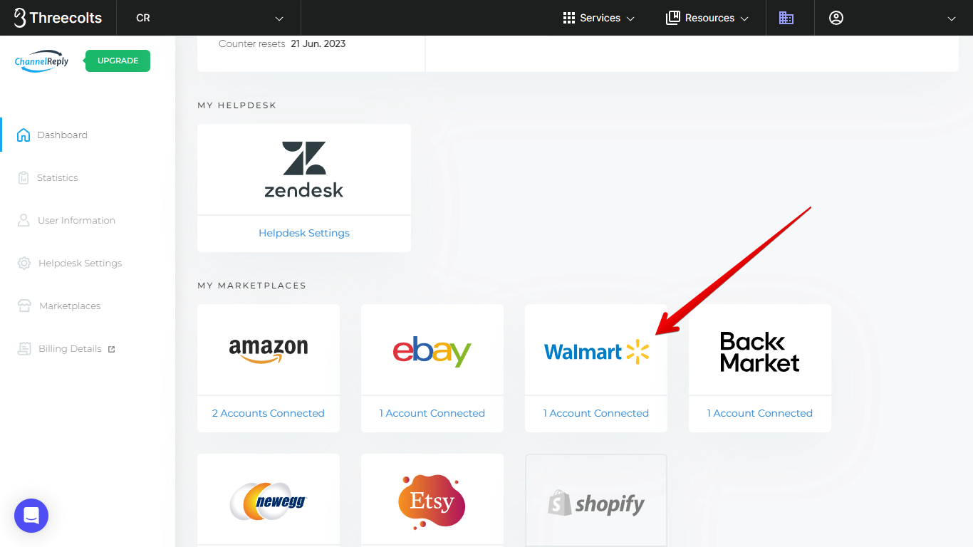 Walmart Tile on the ChannelReply Dashboard