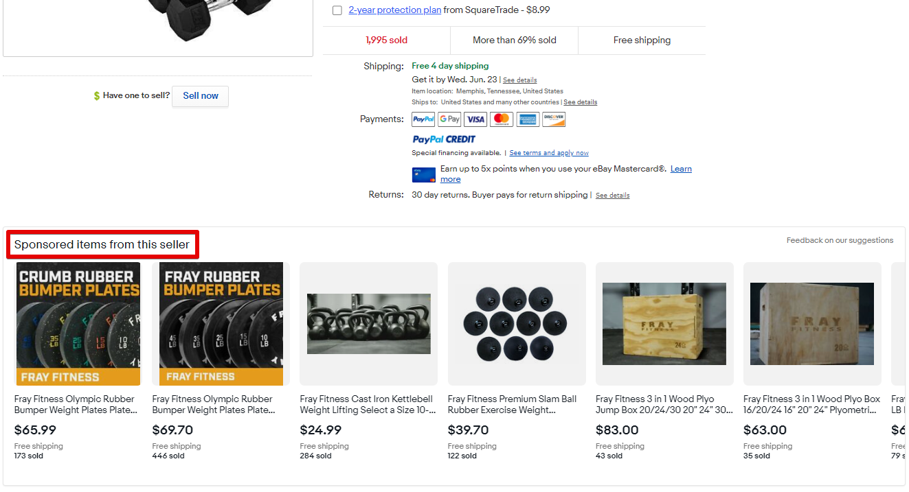 Sponsored Listings on an Item Page