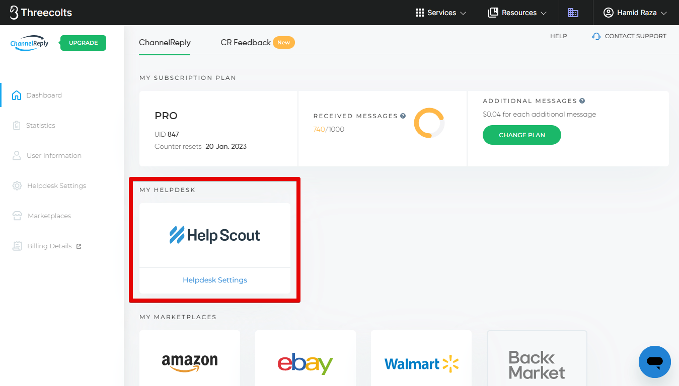 Helpdesk Settings on the ChannelReply Dashboard